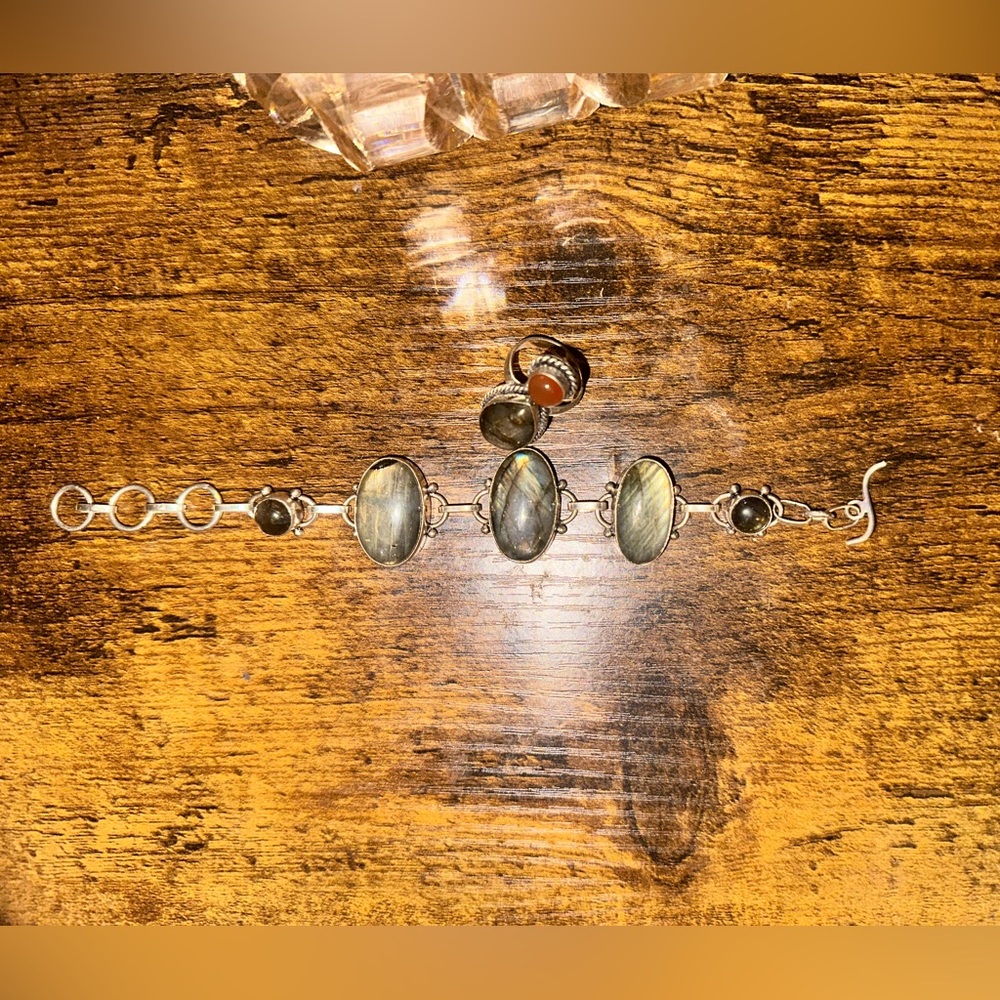 Labradorite Bracelet And ring 925 Sterling Silver